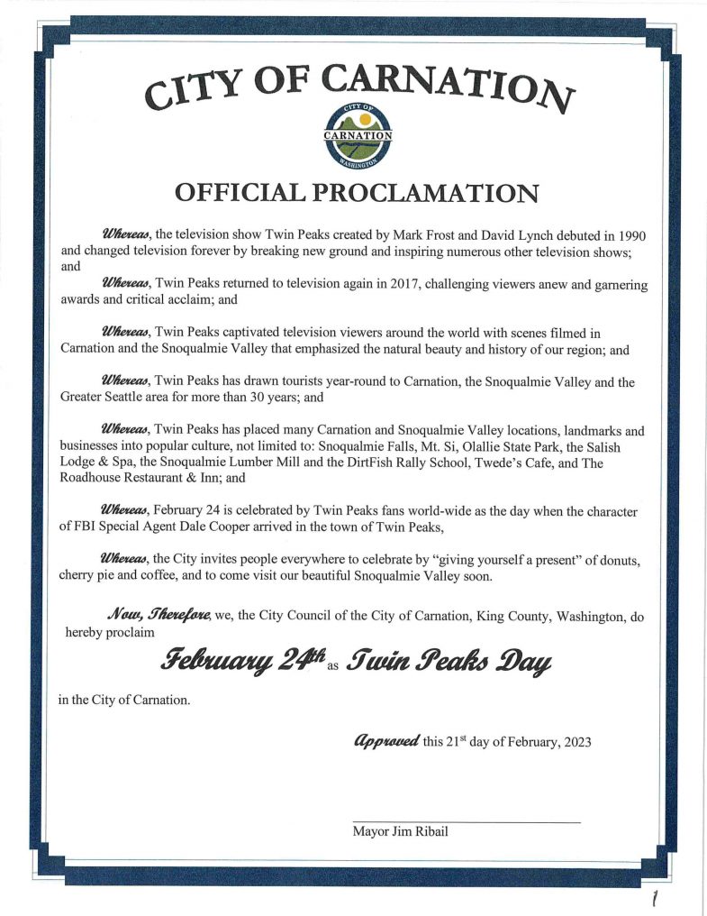 Carnation Proclamation Twin Peaks Day February 24 2023 1
