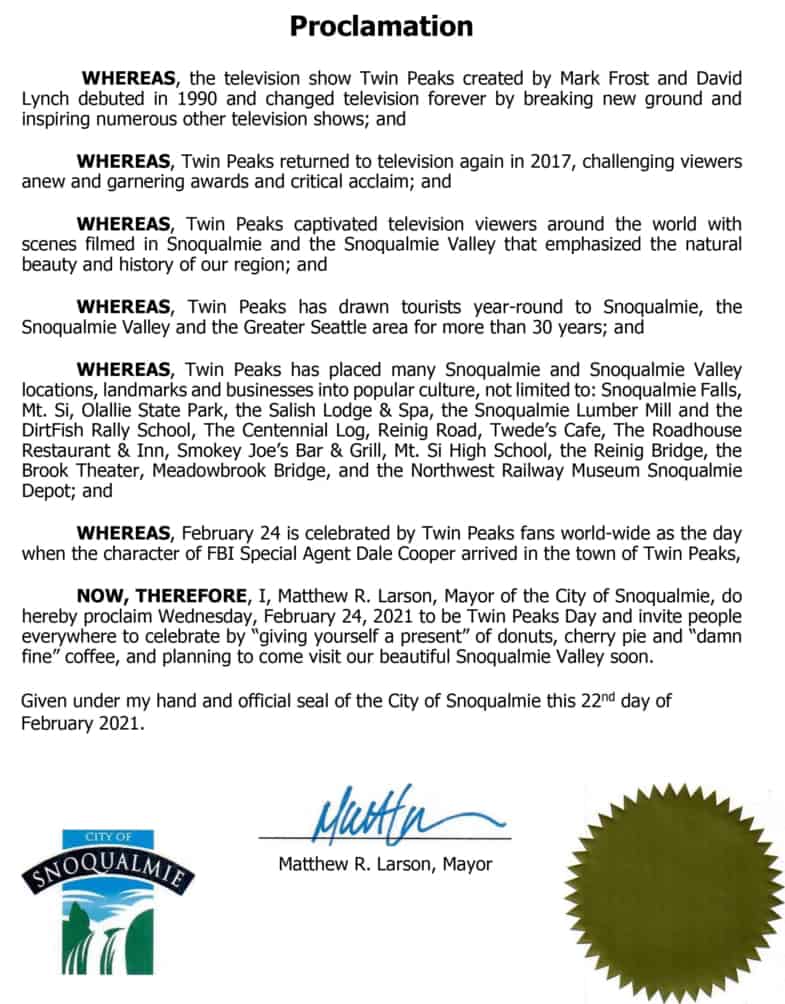 Twin Peaks Day Snoqualmie February 24 2021