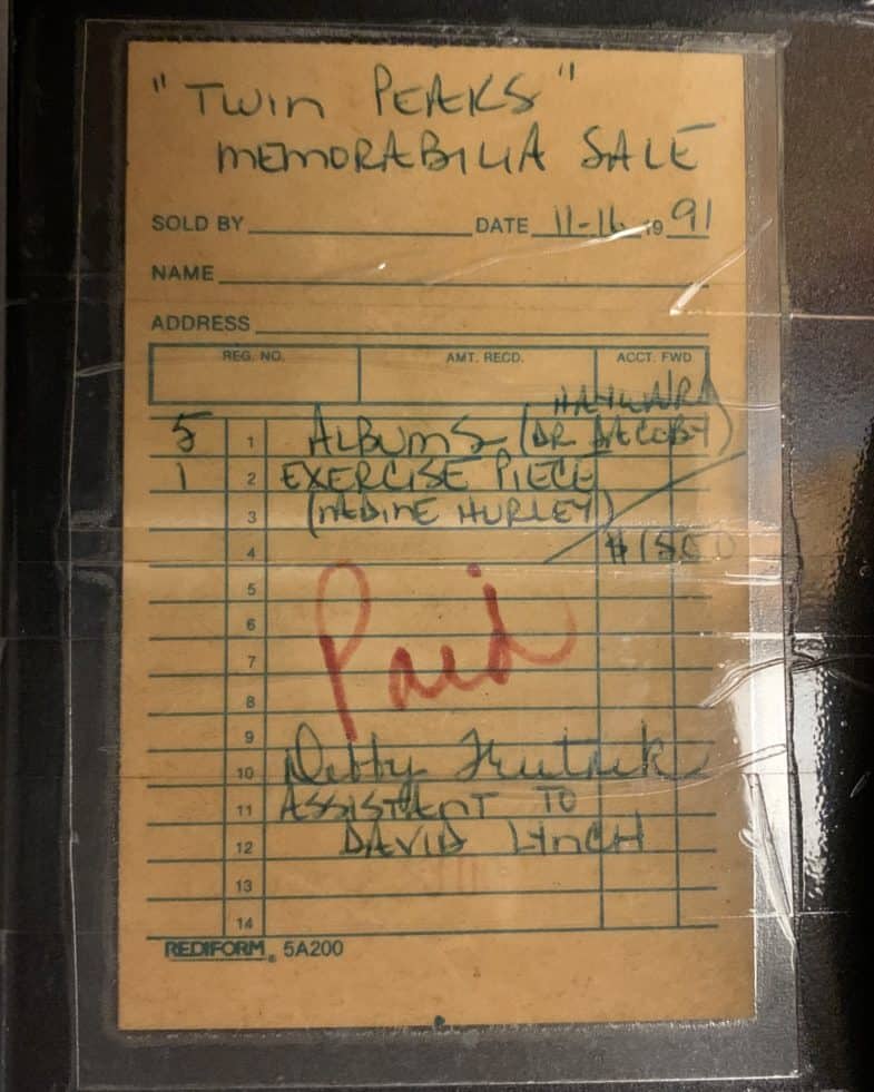 Twin Peaks prop receipt authenticated by David Lynch's former assistant Debby Trutnik