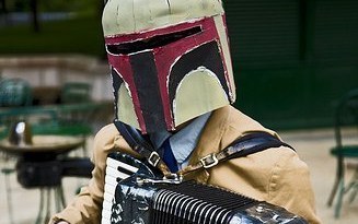 Boba Fett playing Twin Peaks covers on his accordion