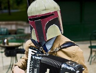 Boba Fett playing Twin Peaks covers on his accordion
