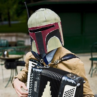 Boba Fett playing Twin Peaks covers on his accordion