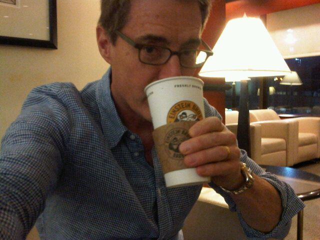 Selfie of Kyle MacLachlan drinking coffee