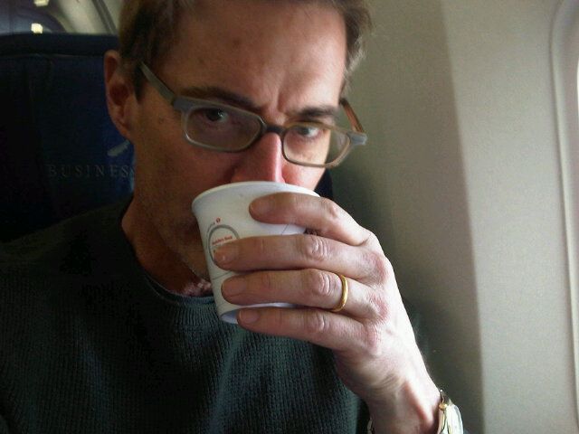 Selfie of Kyle MacLachlan drinking coffee