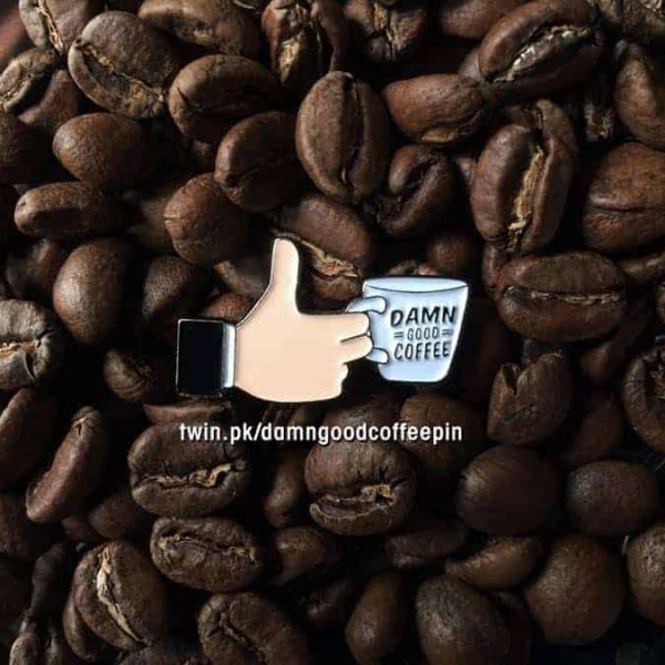 Thumbs up! Damn Good Coffee soft enamel pin