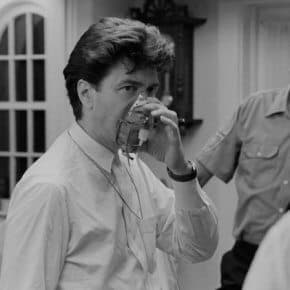 David Lynch trying on Frank Booth's respirator mask