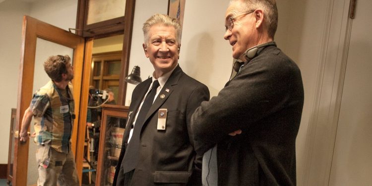 David Lynch and Mark Frost on the set of Twin Peaks season 3