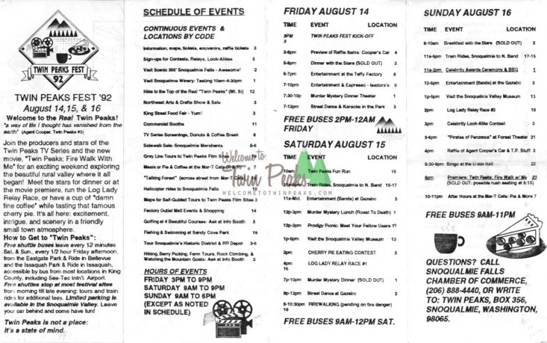 Twin Peaks Festival 1992 Schedule