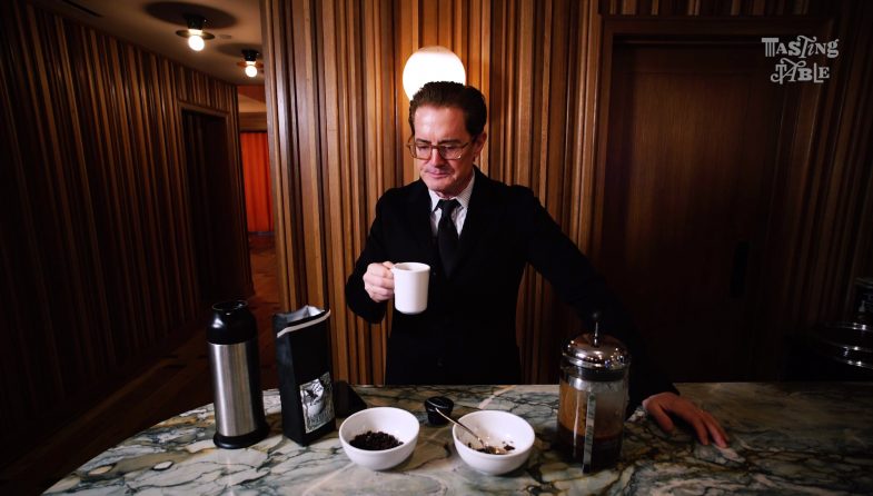 Kyle MacLachlan tasting his own Black Lodge coffee