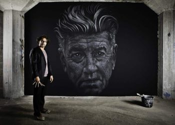 Maurice Braspenning's David Lynch portrait in chalk/paint