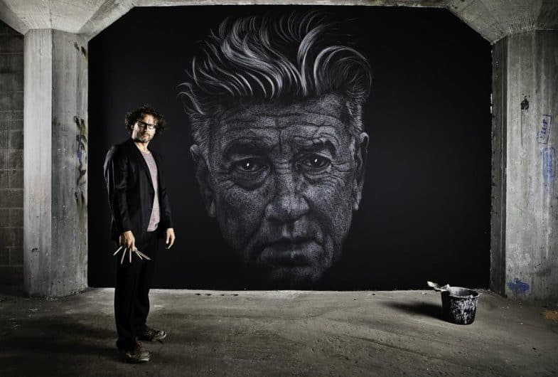 Maurice Braspenning's David Lynch portrait in chalk/paint