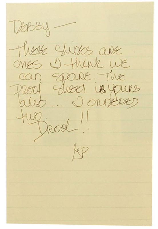 Post it note: Gaye Pope to Debby Trutnik on David Bowie