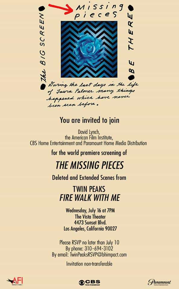 Invitation to Twin Peaks: The Missing Pieces screening in L.A.