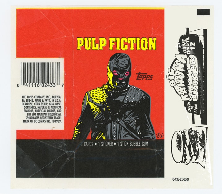 TOPPS: Pulp Fiction (Quentin Tarantino) bubble gum and sticker wax pack wrapper