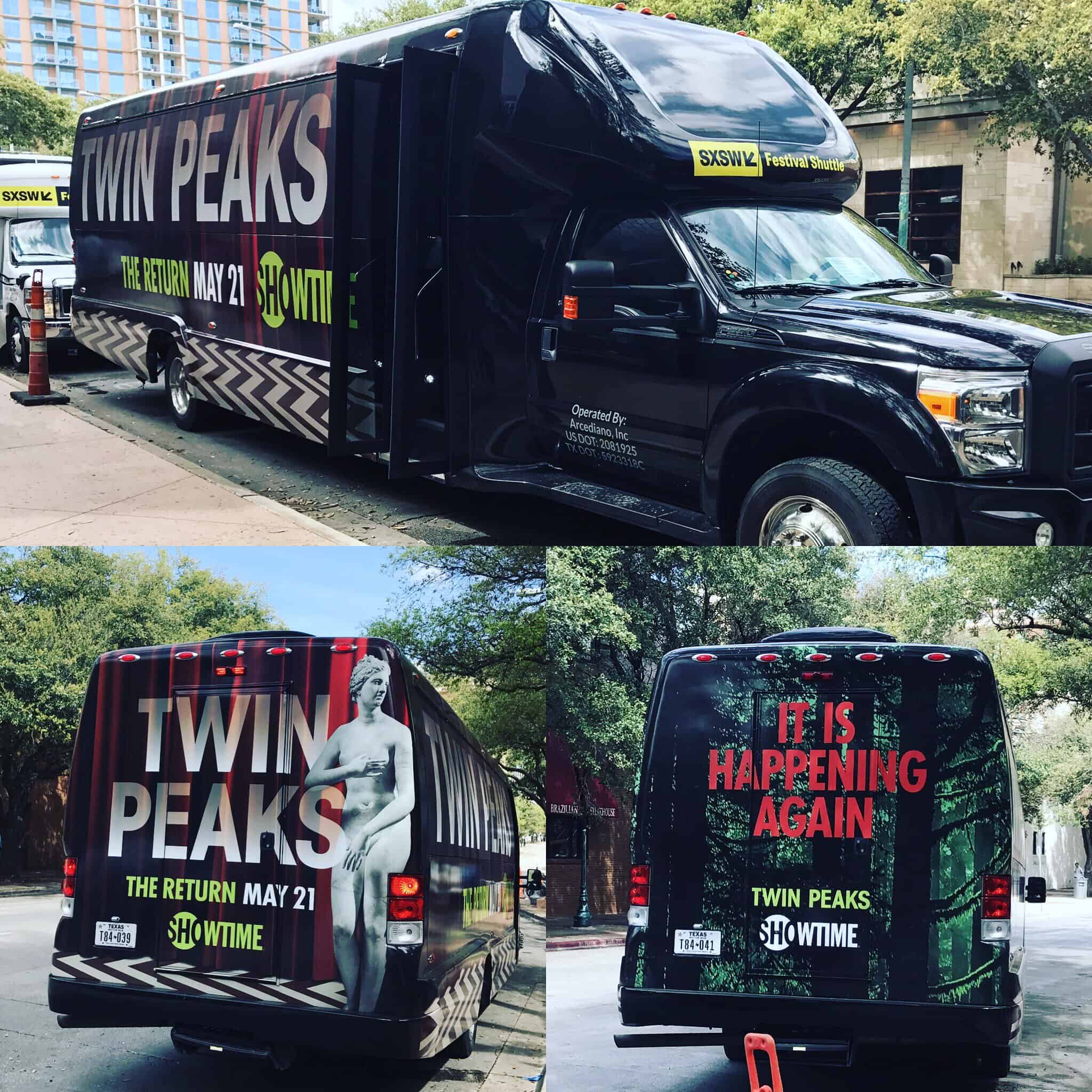 Twin Peaks shuttle bus at SXSW. Via @TwinPeaksJapan
