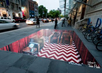 Twin Peaks Red Room as a 3D anamorphic street art painting
