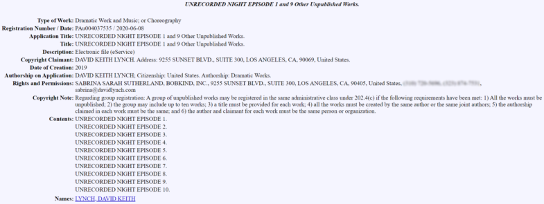 Unrecorded Night Episodes David Lynch