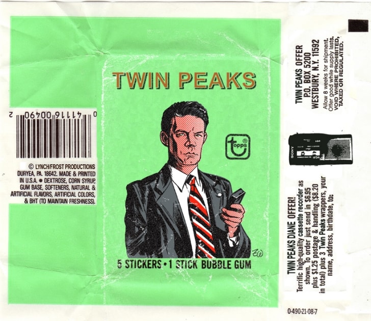 Twin Peaks faux wax pack: sticker & bubble gum featuring Dale Cooper